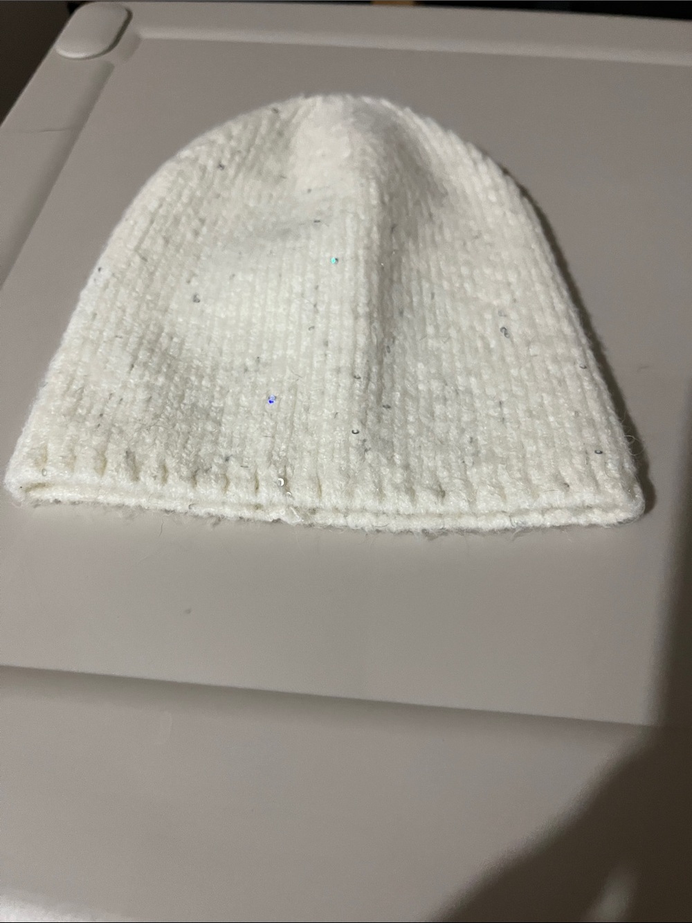 Kids White Sparkle Knit Beanie